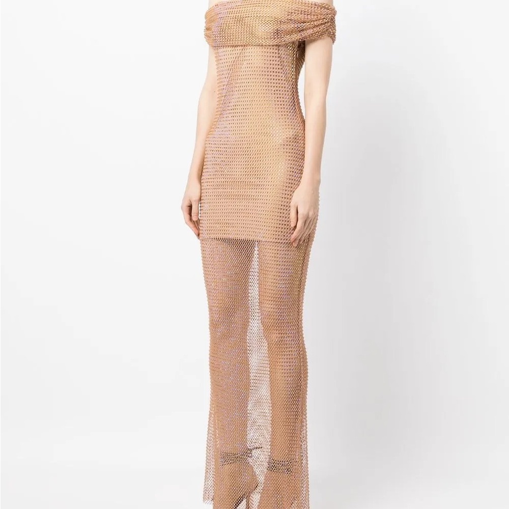 Self-Portrait Tan Mesh Dress